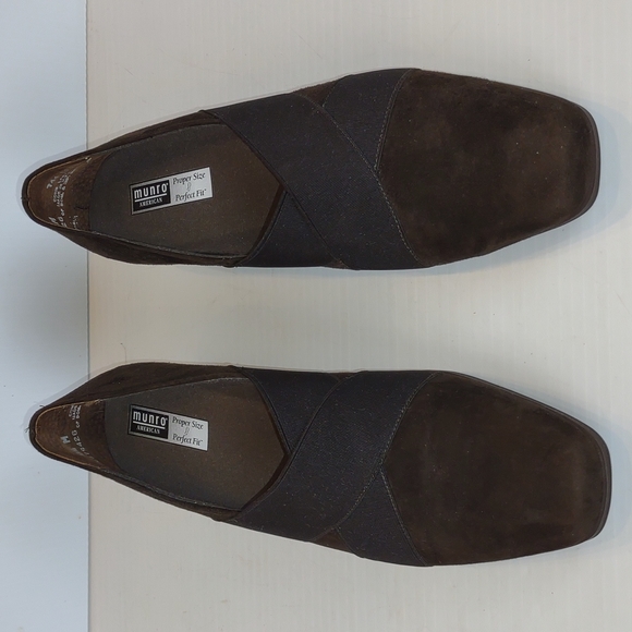 Munro American Zena Brwn Suede Slip-On Walking Wedge Black Elastic Crossing Gore - Picture 4 of 16